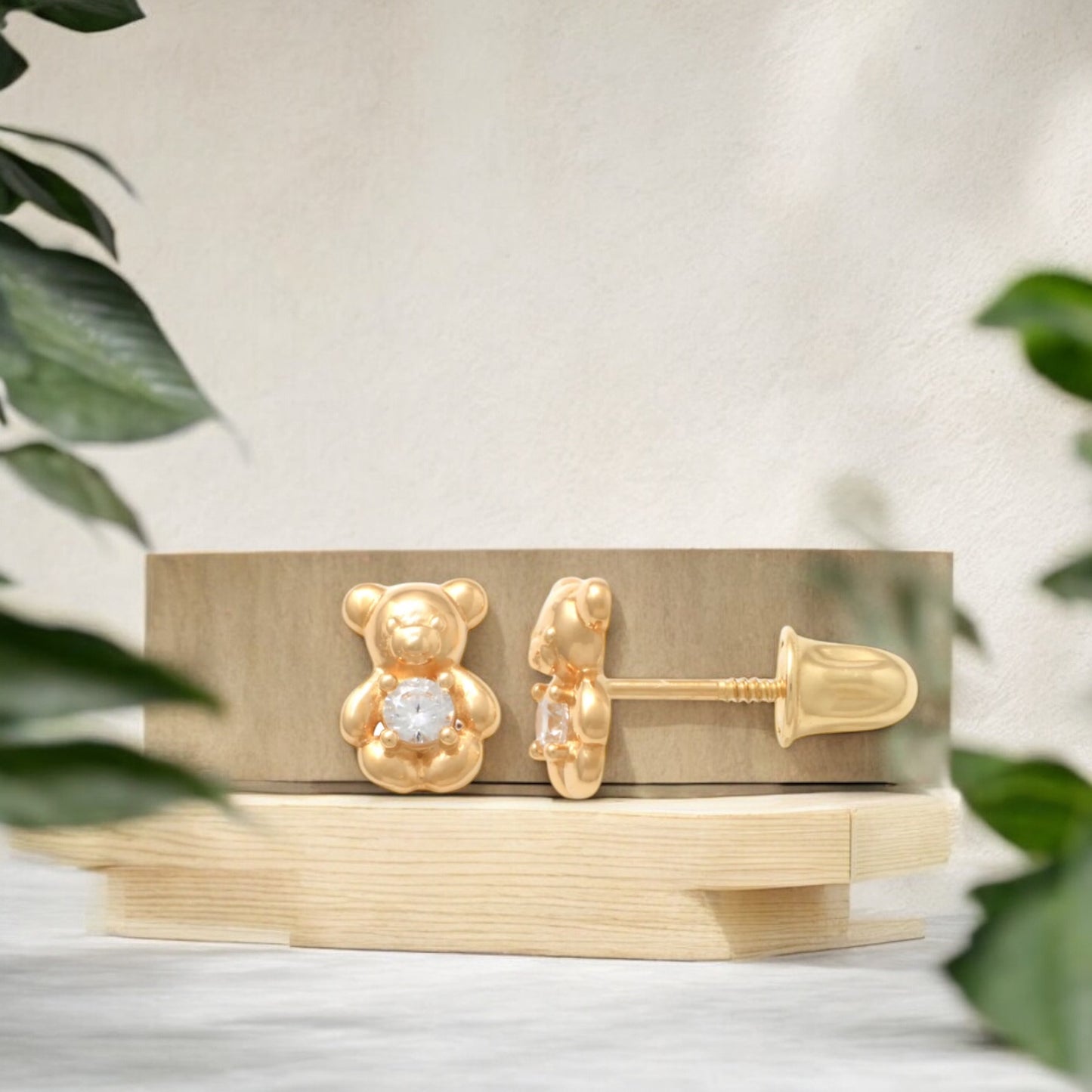 14K Solid Gold Cubic
Zirconia Teddy bear Baby
Earrings