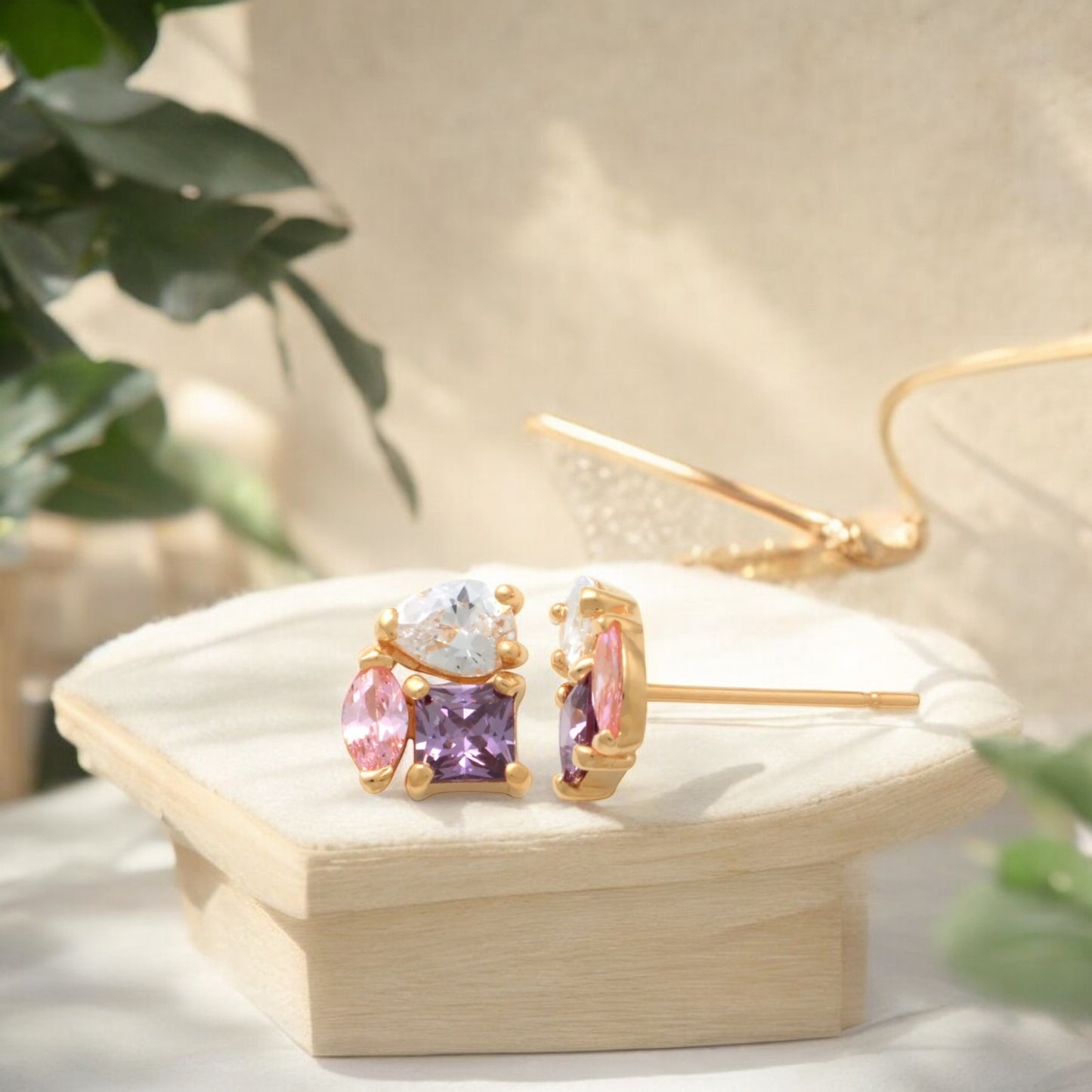 14K Solid Gold Cubic Zirconia Stud Earrings