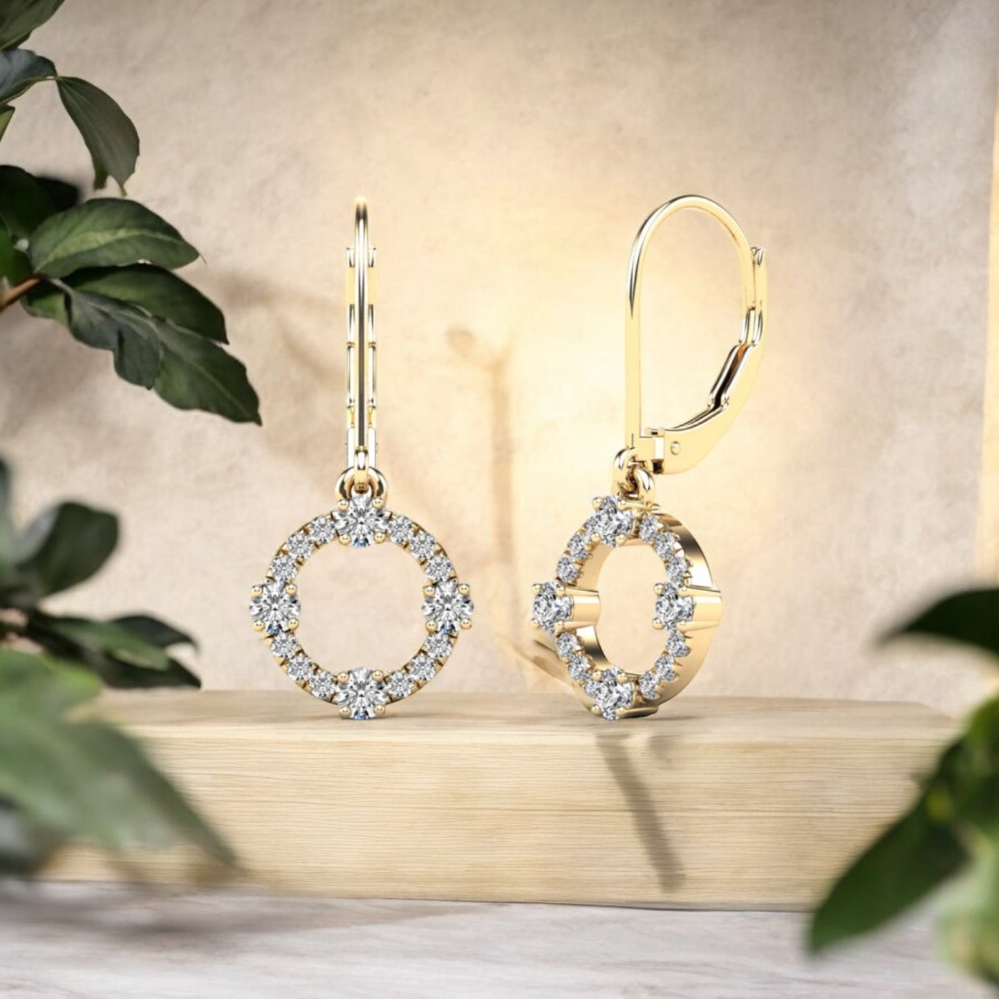 14K Solid Gold 0.28ctw Diamond Drop Earrings