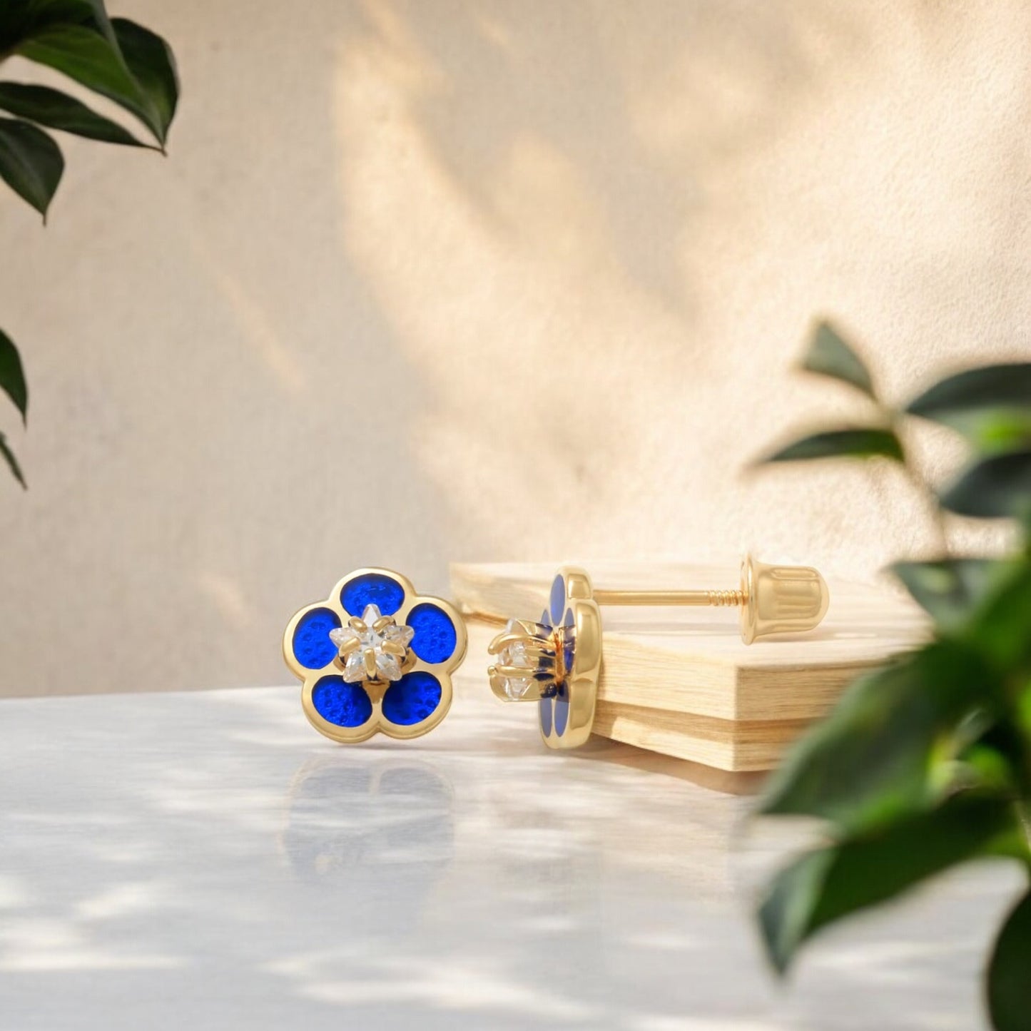14K Solid Gold Cubic Zirconia Baby Earrings