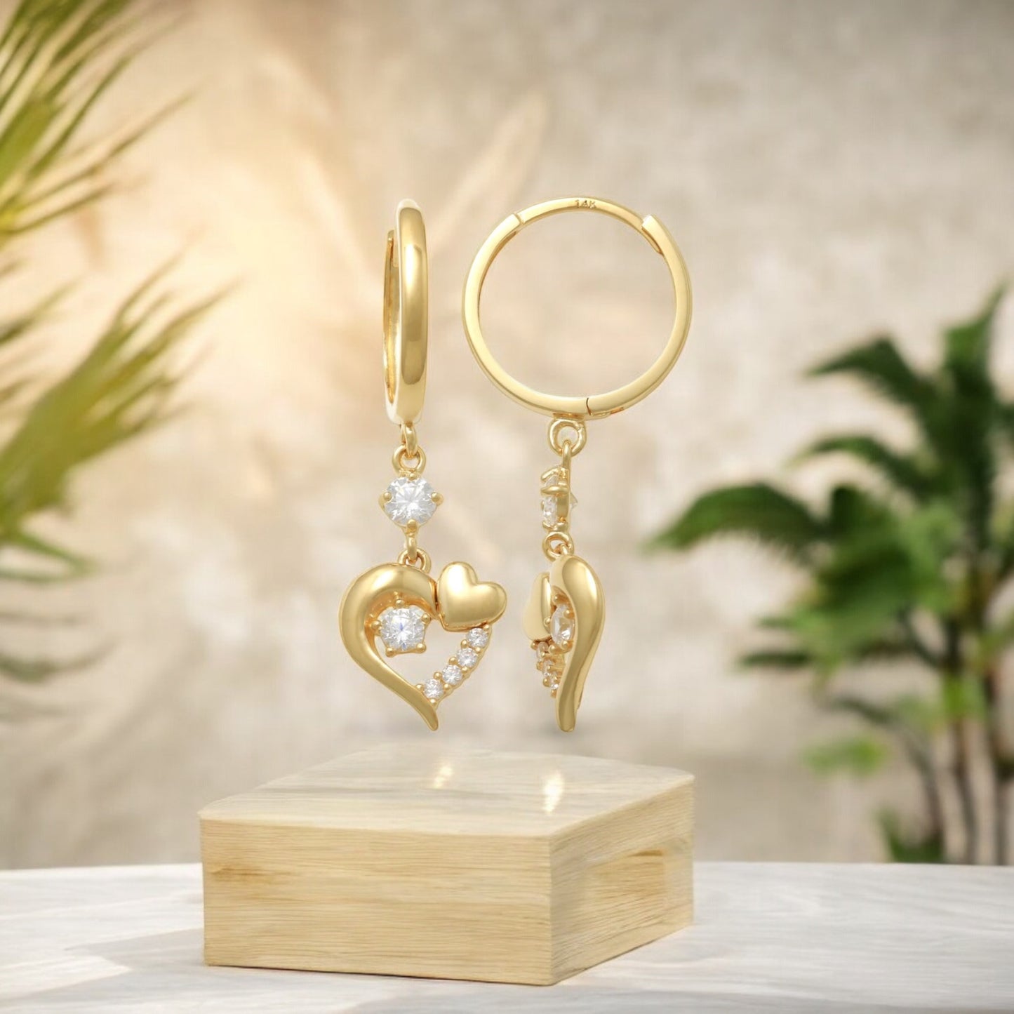 14K Solid Gold Cubic
Zirconia Heart Drop
Earrings