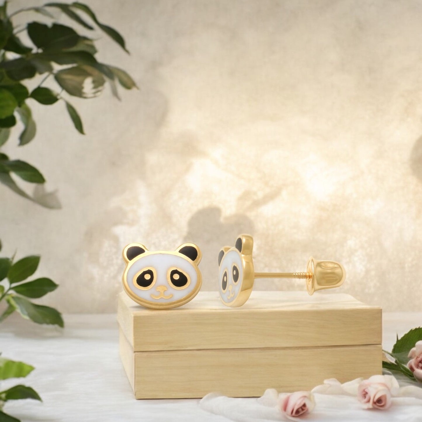 14K Solid Gold Cubic
Zirconia Panda Baby
Earrings